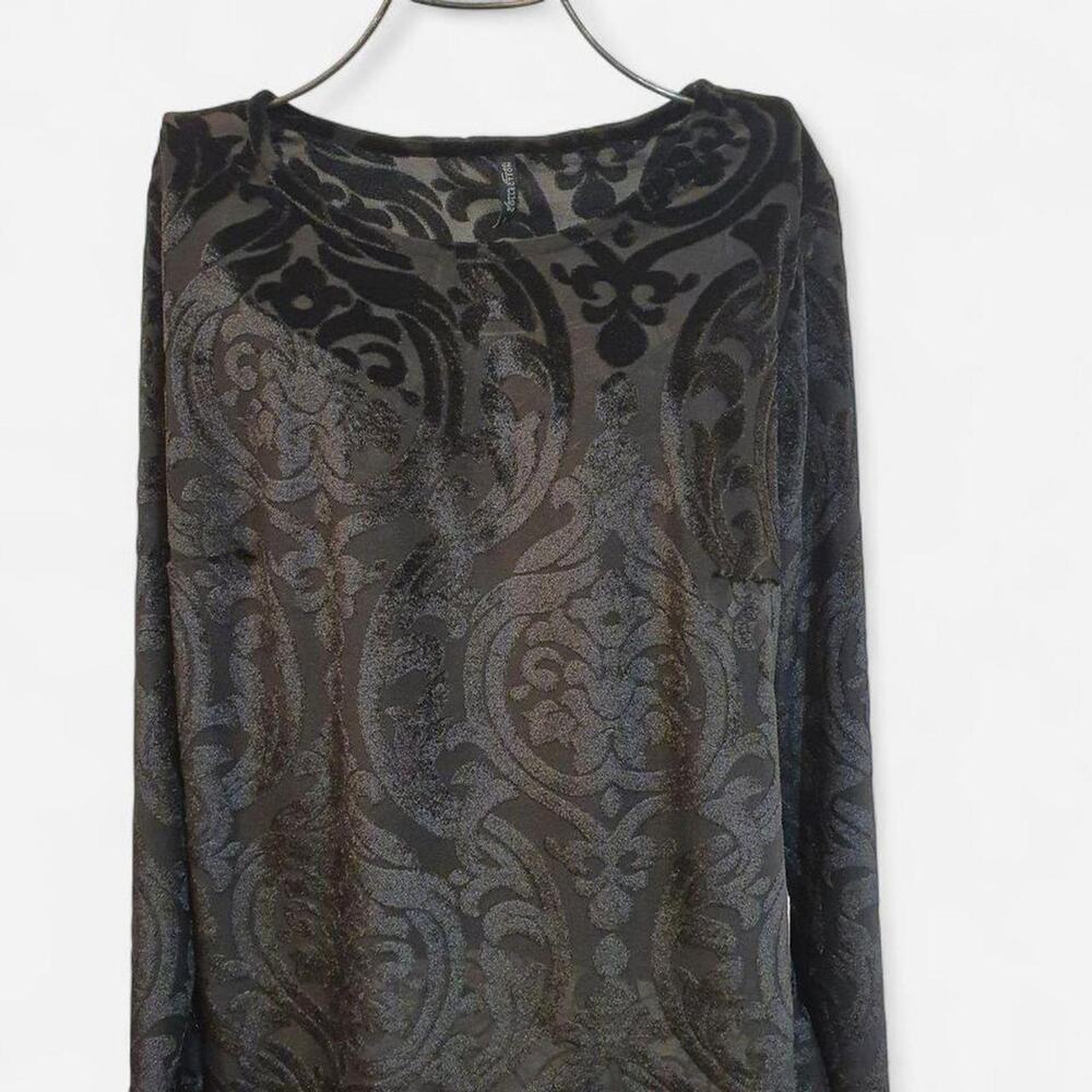 Laura Torelli Black Velvet Burnout Flocking Long Sleeve Tunic